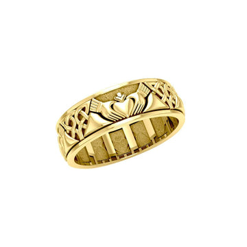 Celtic Claddagh 14K Yellow Gold Spinner Ring GRI768 - Jewelry